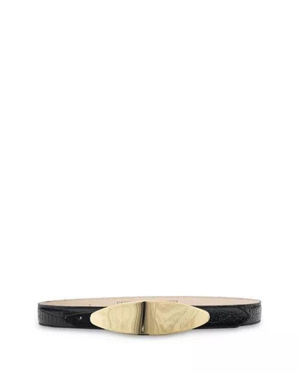L’Agence Maroux 24K Gold Plated Croc Embossed Leather Belt Black Small